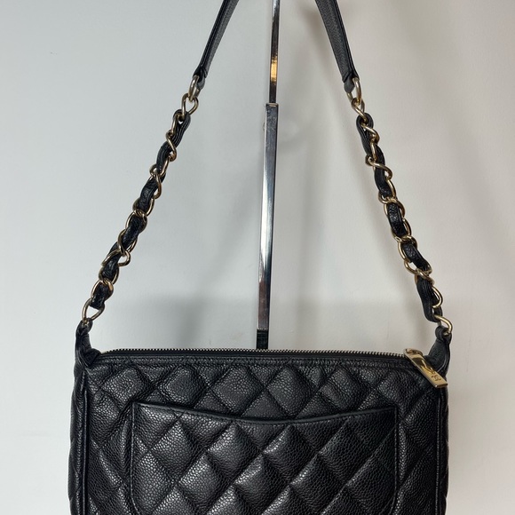 Auth Classic Chanel Black Caviar Hobo Chain Gold HW Handbag Pochette - Picture 2 of 16